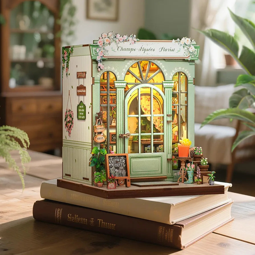 DIY Miniature Dollhouse Book Nook Kit with LED