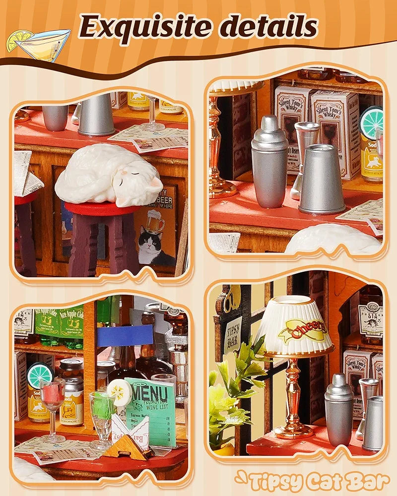 DIY Miniature Tipsy Cat Bar Model Kit