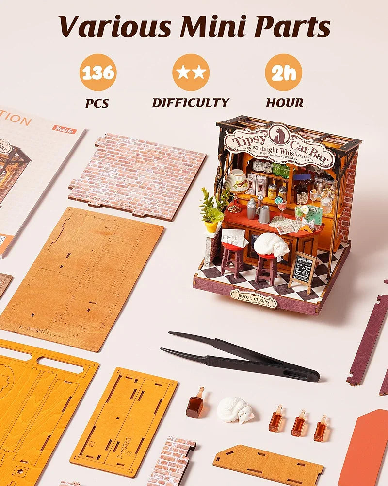 DIY Miniature Tipsy Cat Bar Model Kit