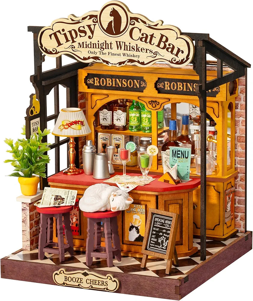 DIY Miniature Tipsy Cat Bar Model Kit