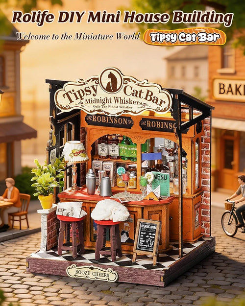 DIY Miniature Tipsy Cat Bar Model Kit